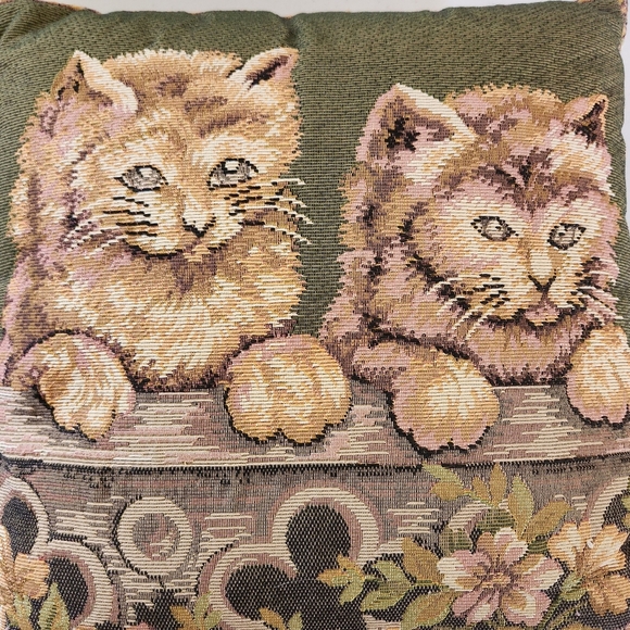 Vintage Cat Tapestry Decorative Throw Pillow Cats Floral Square 90s 1990s Cute - Picture 2 of 5